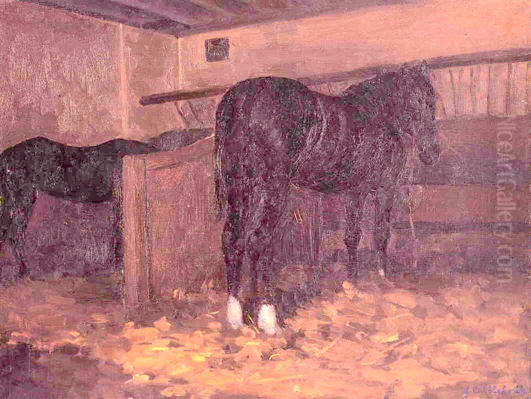 Horses In The Stable Oil Painting by Gustave Caillebotte