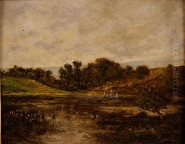 Lavandieres Dans La Campagnes Des Pays Bigouden Oil Painting by Andre Dauchez