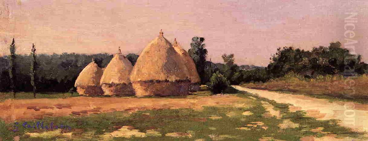 Landscape With Haystacks Oil Painting by Gustave Caillebotte