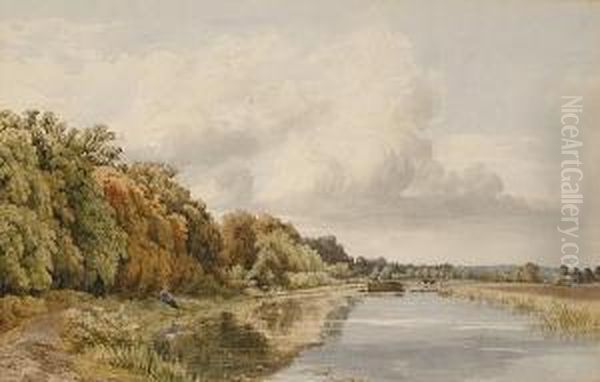 Fishing On The River Oil Painting by Charles Grant Davidson