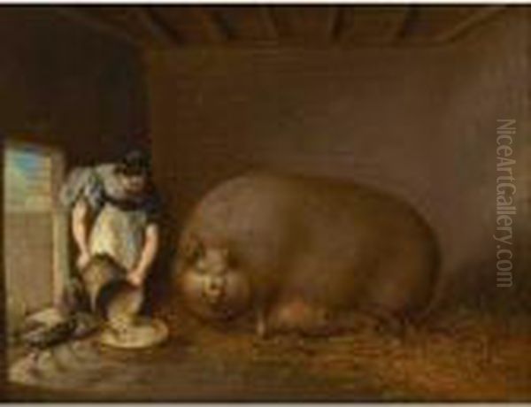 A Sow Of The Large Breed Oil Painting by Richard Barrett Davis
