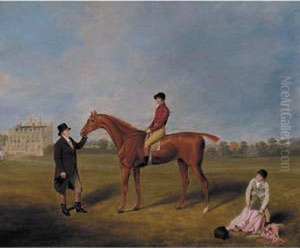 The Marquis Of Queensberry's 
King David With Jockey Up And Held By A Trainer At Newcastle Oil Painting by William Henry Davis