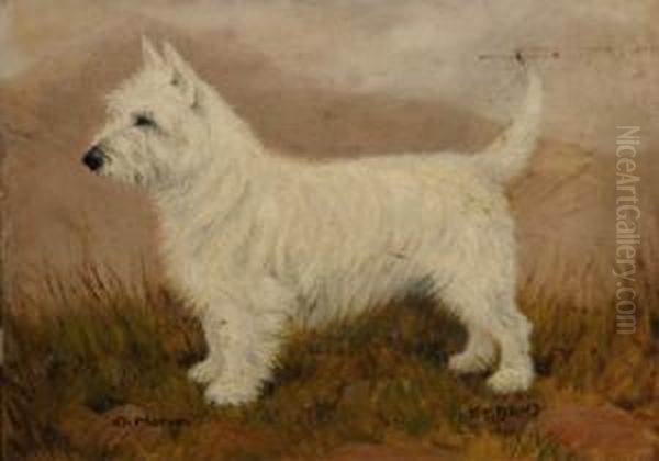 Terrier In A Landscape, Champion Morven. Oil Painting by Thomas C. S. Benham