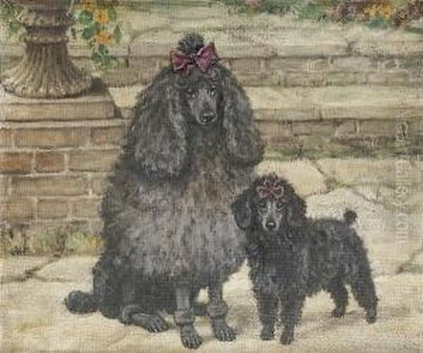 Portrait Of Two Black Miniature Poodles Oil Painting by Thomas C. S. Benham