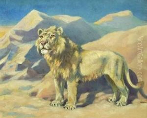 Lion In The Desert Oil Painting by Thomas C. S. Benham