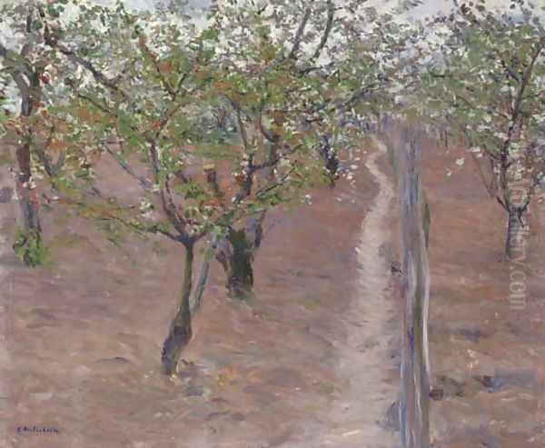 Verger, arbres en fleurs, Petit Gennevilliers Oil Painting by Gustave Caillebotte