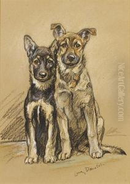 Julie And Sandy, Alsatian Puppies Oil Painting by Lucy Dawson