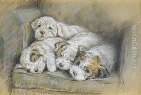 Sealyham Puppies Oil Painting by Lucy Dawson