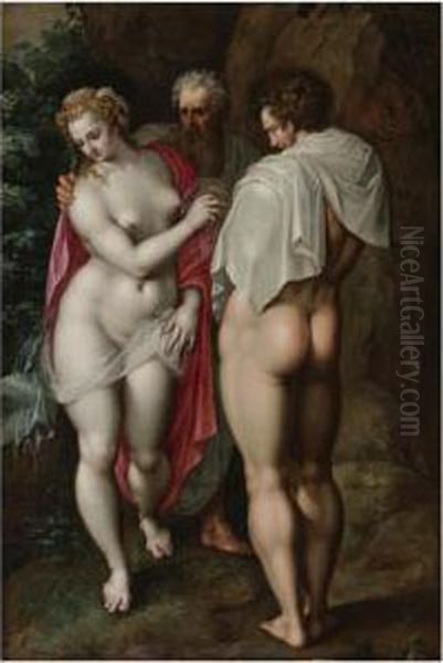 Adam And Eve Oil Painting by Jacob I De Backer