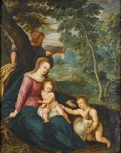 The Holy Family With Saint John 
The Baptist In A Landscape; And The Virgin And Child Attended By Angels 
And The Holy Spirit Oil Painting by Cornelis de Baellieur