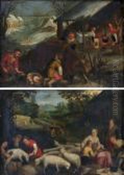 L'ete Ou La Tonte Des Moutons
 L'hiver Ou Les Ramasseurs De Fagots Oil Painting by Cornelis de Baellieur