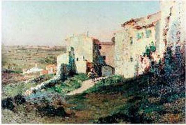 Cavalier Dans Un Village Oil Painting by Eugene De Barberiis