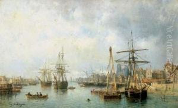 Le Port De Rouen Oil Painting by Tony Francis De Bergue