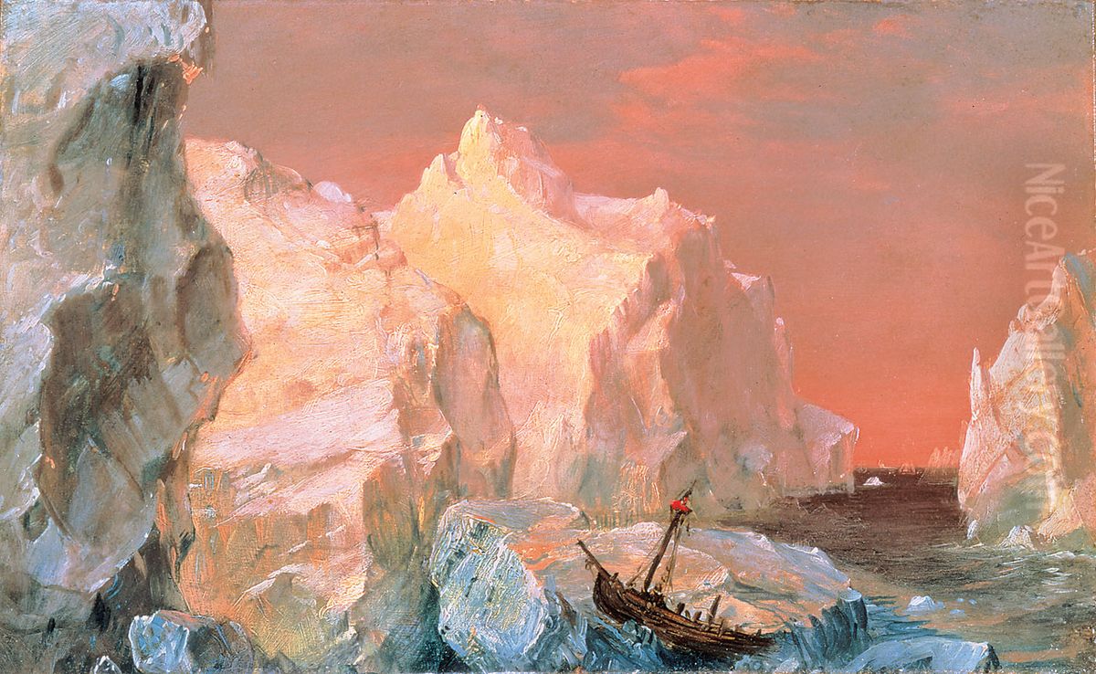 Icebergs And Wreck In Sunset Oil Painting by Frederic Edwin Church