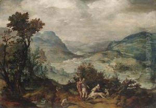 An Extensive Landscape With 
Venus And Adonis(?); And An Extensivelandscape With Mercury And Argus Oil Painting by Herri met de Bles