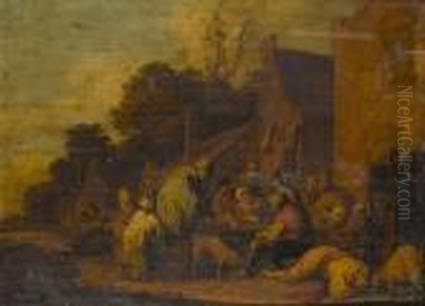 Peasants Carousing Outside A Country Inn Oil Painting by Pieter de Bloot