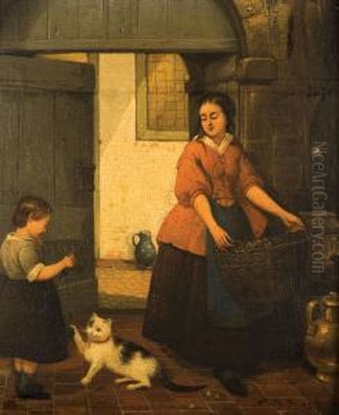 Le Chat Joueur Oil Painting by Adrien Ferdinand de Braekeleer