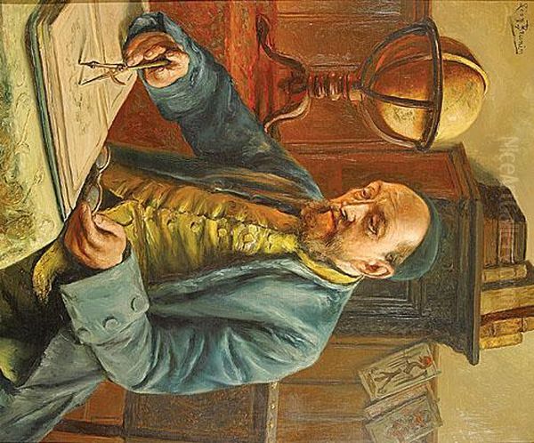 De Geograaf.
 Le Geographe Oil Painting by Leon Meuter De Brunin