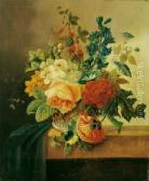 Blumenstilleben. Signiert Unten 
Rechts: J. C. De Bruyn. Ol Auf Leinwand. H 44,5; B 37 Cm. Oil Painting by Cornelis Johannes De Bruyn
