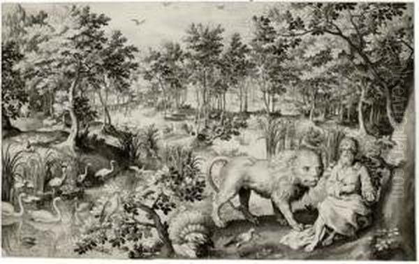 St. Jerome In A Landscape Oil Painting by Nicolaes De Bruyn