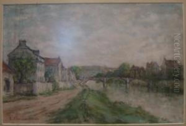 Maisons Au Bord De L'eau Oil Painting by Ernest Ponthier De Chamaillard