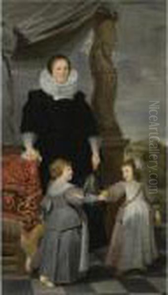 Portrait Of Mechteld Lintermans 
(d. 1641) And Her Two Children, Probably Jan Baptist Bierens (1620-1690)
 And Maria Magdalena (1622-1688) Oil Painting by Gaspar De Crayer