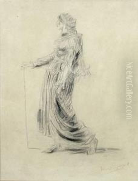 Femme En Pied. Oil Painting by Henri De Groux