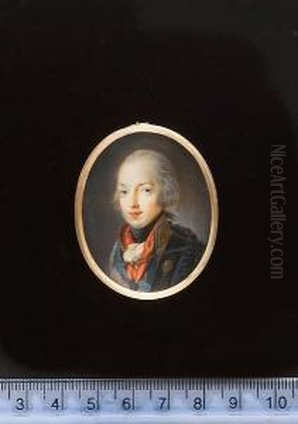 Joseph Anton, Archduke Of 
Austria (1776-1847), Wearing Blue Cloak With Shearling Collar Held With 
Strap Over Blue Uniform With Gold Frogging, Medal On A Red Ribbon About 
His Neck, Frilled White Chemise And Black Stock, His Hair Powdered And 
Worn E Oil Painting by Bernhard De Guerard