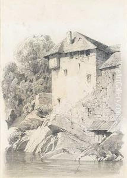 Casa Junto Al Rio Oil Painting by Carlos de Haes