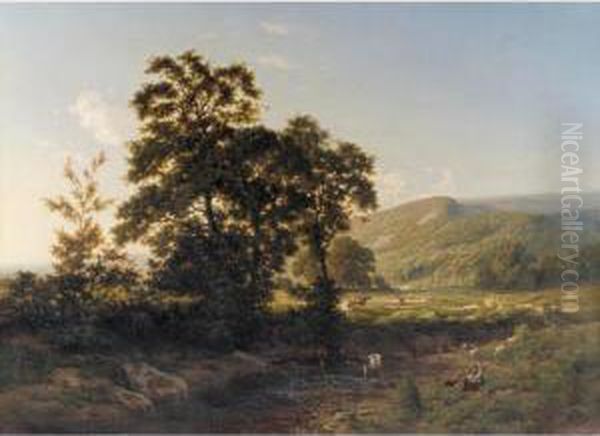 Paisaje Con Ganado (panoramic Landscape With Cattle) Oil Painting by Carlos de Haes