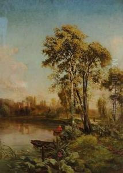 Personnage Au Bord D'un Etang Oil Painting by Godefroy de Hagemann
