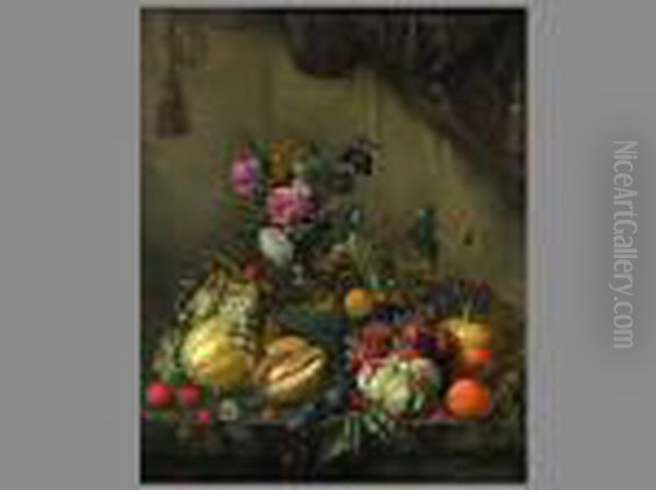 Stillleben Mit Blumenvase Und Fruchten Oil Painting by Cornelis De Heem