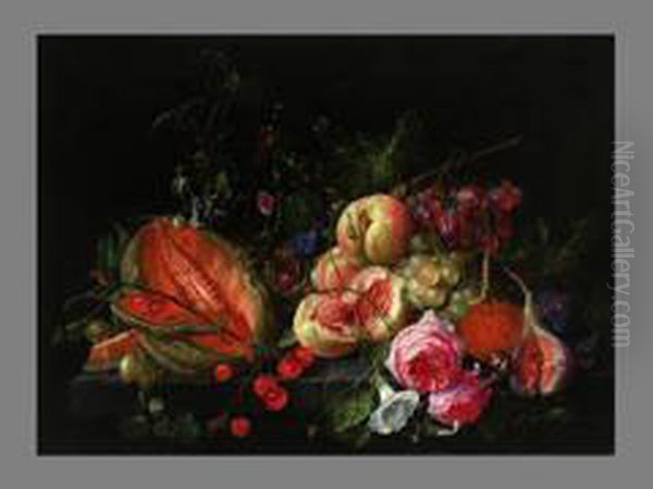 Fruchte- Und Blumenstilleben Oil Painting by Cornelis De Heem