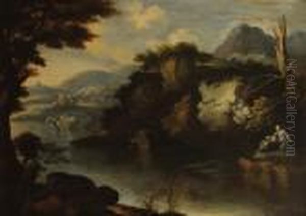 Paesaggio Fluviale Con
La Maddalena Penitente Oil Painting by Jacob De Heusch