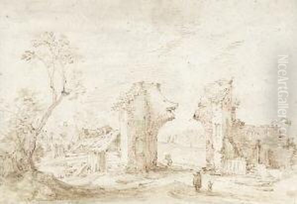 Landschaft Mit Ruinosem
 Torbogen. Oil Painting by Gillis Claesz De Hondecoeter