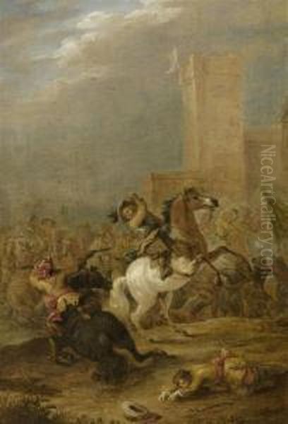 Battle Scene Oil Painting by Lambert de Hondt