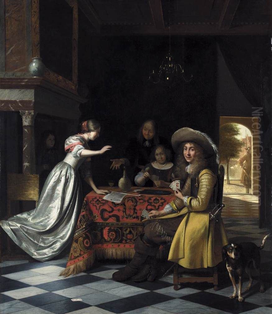 Card Players At A Table Oil Painting by Pieter De Hooch