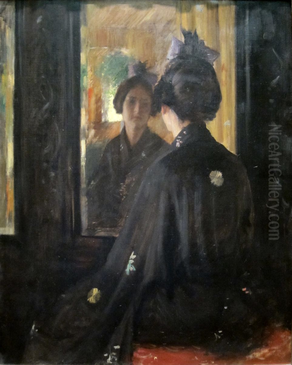 The Mirror Oil Painting by William Merritt Chase