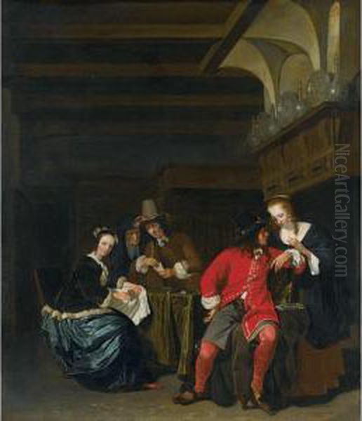 An Interior Scene With Card Players Oil Painting by Ludolf de Jongh