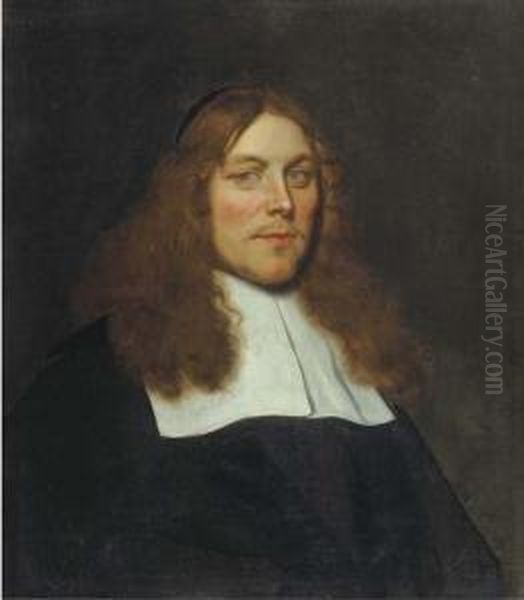 A Portrait Of A Vicar, Aged 34, Bust-length, In A Black Costumewith A White Flat Collar Oil Painting by Ludolf de Jongh