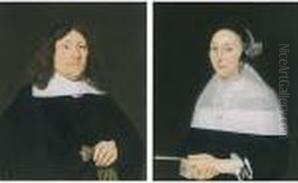 A Portrait Of A Gentleman, 
Half-length, Wearing A Black Costume With White Collar And Black Beret Oil Painting by Ludolf de Jongh