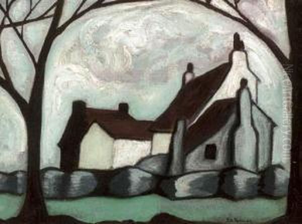 Farm House Oil Painting by Stanislawa De Karlowska