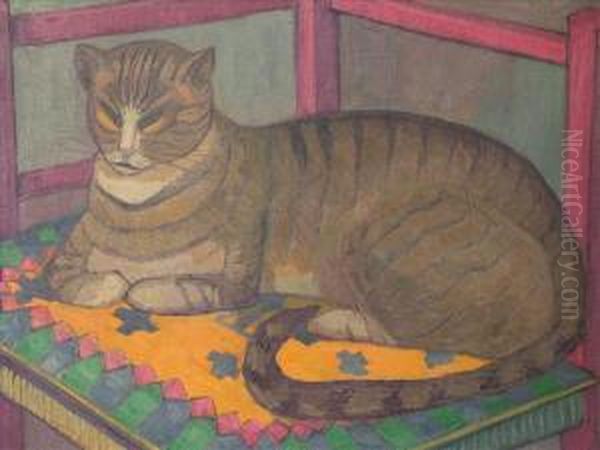 Study Of A Cat Oil Painting by Stanislawa De Karlowska