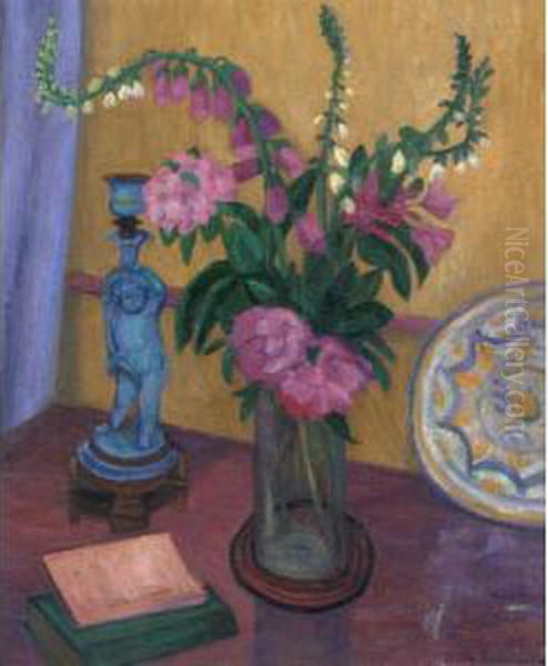 Foxgloves Oil Painting by Stanislawa De Karlowska