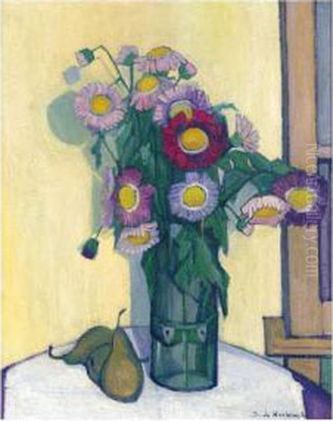 Asters Oil Painting by Stanislawa De Karlowska