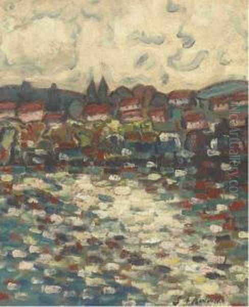 Houses Along The Shore Oil Painting by Stanislawa De Karlowska