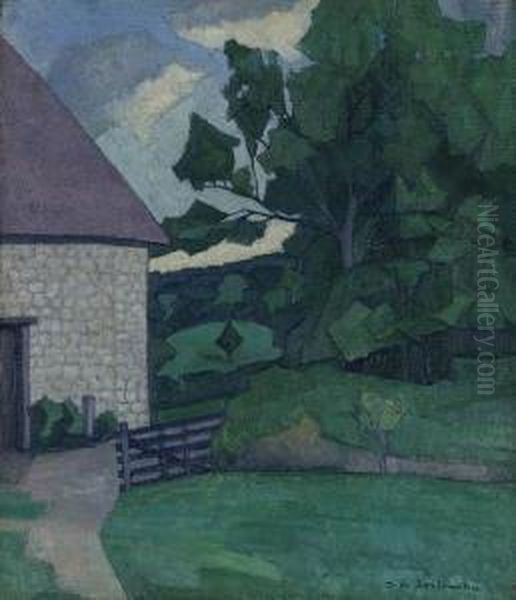 Farmyard Gate Oil Painting by Stanislawa De Karlowska