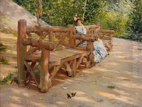 Park Bench (or An Idle Hour in the Park - Central Park) Oil Painting by William Merritt Chase