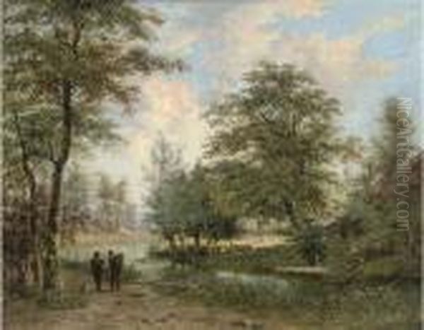 A Conversation At The Bend In The River Oil Painting by Willem De Klerk