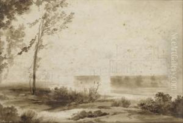 Esquisse D'un Palais Dans Un Paysage (
Recto
); Un Homme Debout, Une Assiette A La Main ( Oil Painting by Pierre Louis De La Rive